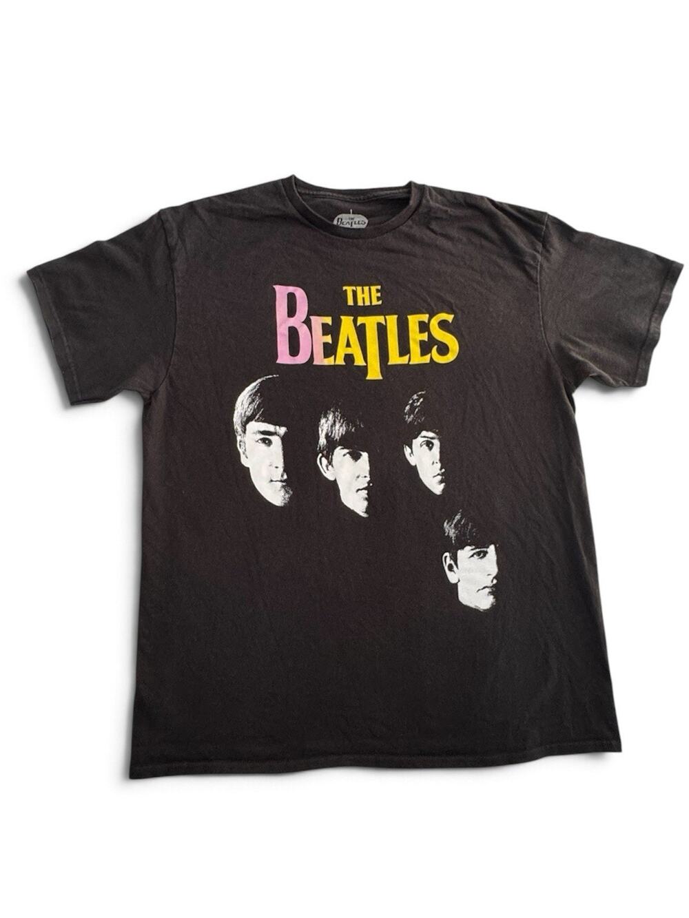 Vintage Style The Beatles Concert T-Shirt Large Black Grunge Rock Tee